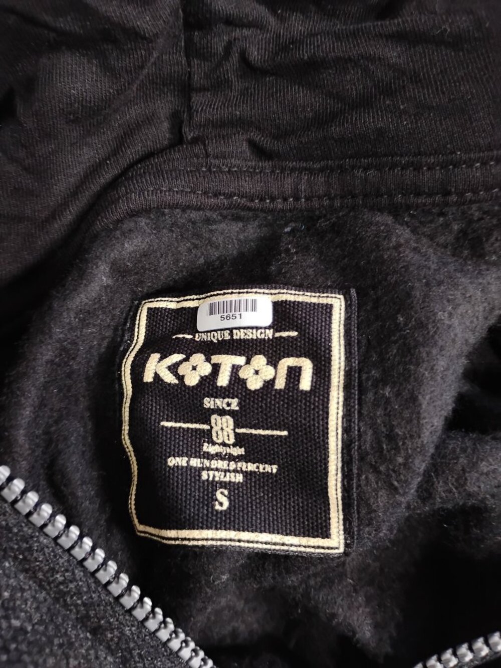 Koton Charcoal Textured Full Zip Hoodie - Picture 3 of 3